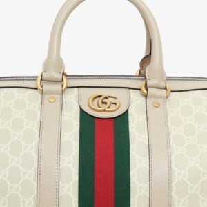 Gucci Beige/Off White GG Supreme Canvas Medium Web Savoy Duffle Bag | AlmaBagz