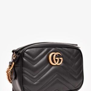 Gucci Black Chevron Leather Mini Marmont Camera Crossbody | AlmaBagz