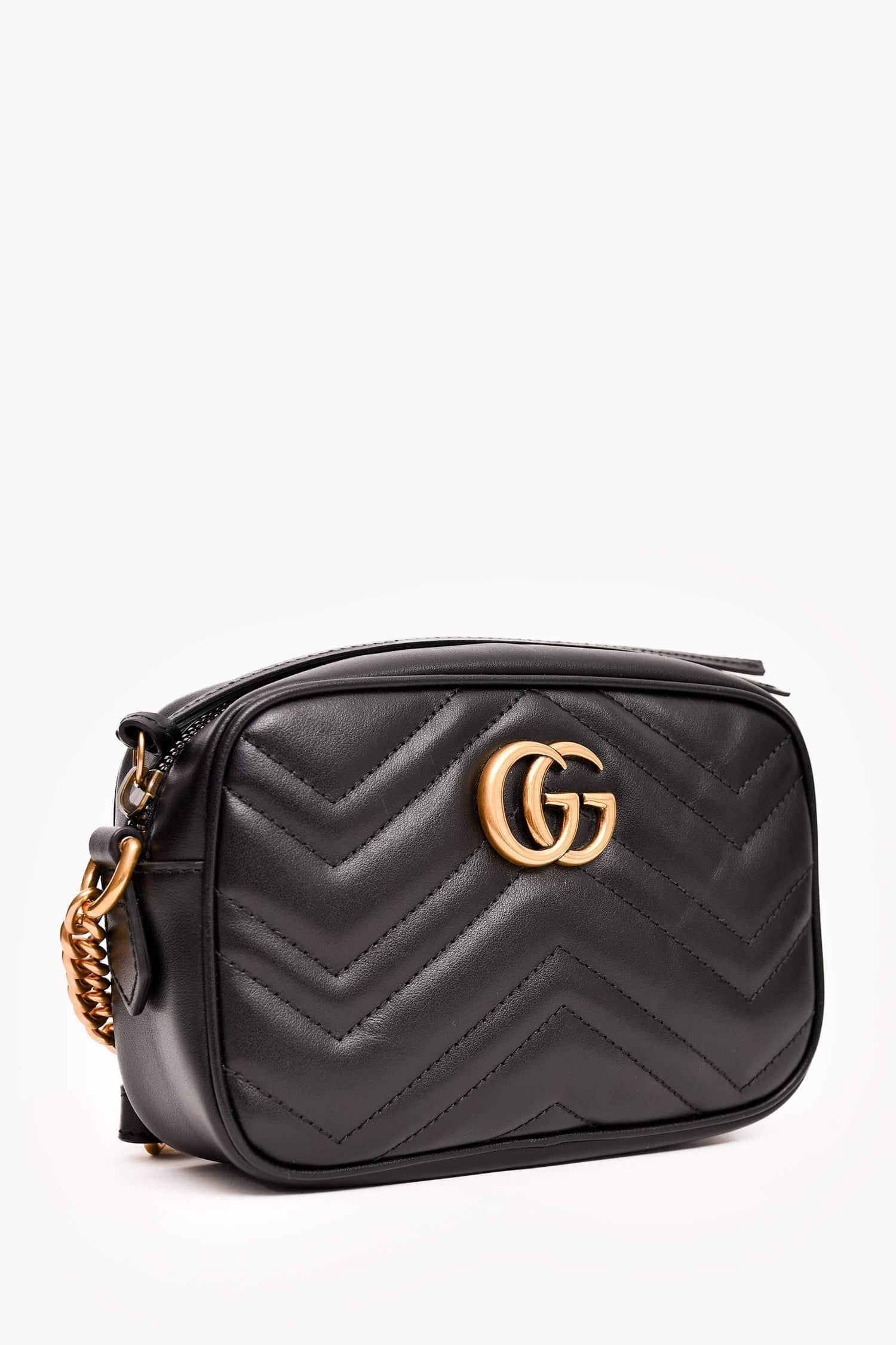 Gucci Black Chevron Leather Mini Marmont Camera Crossbody | AlmaBagz
