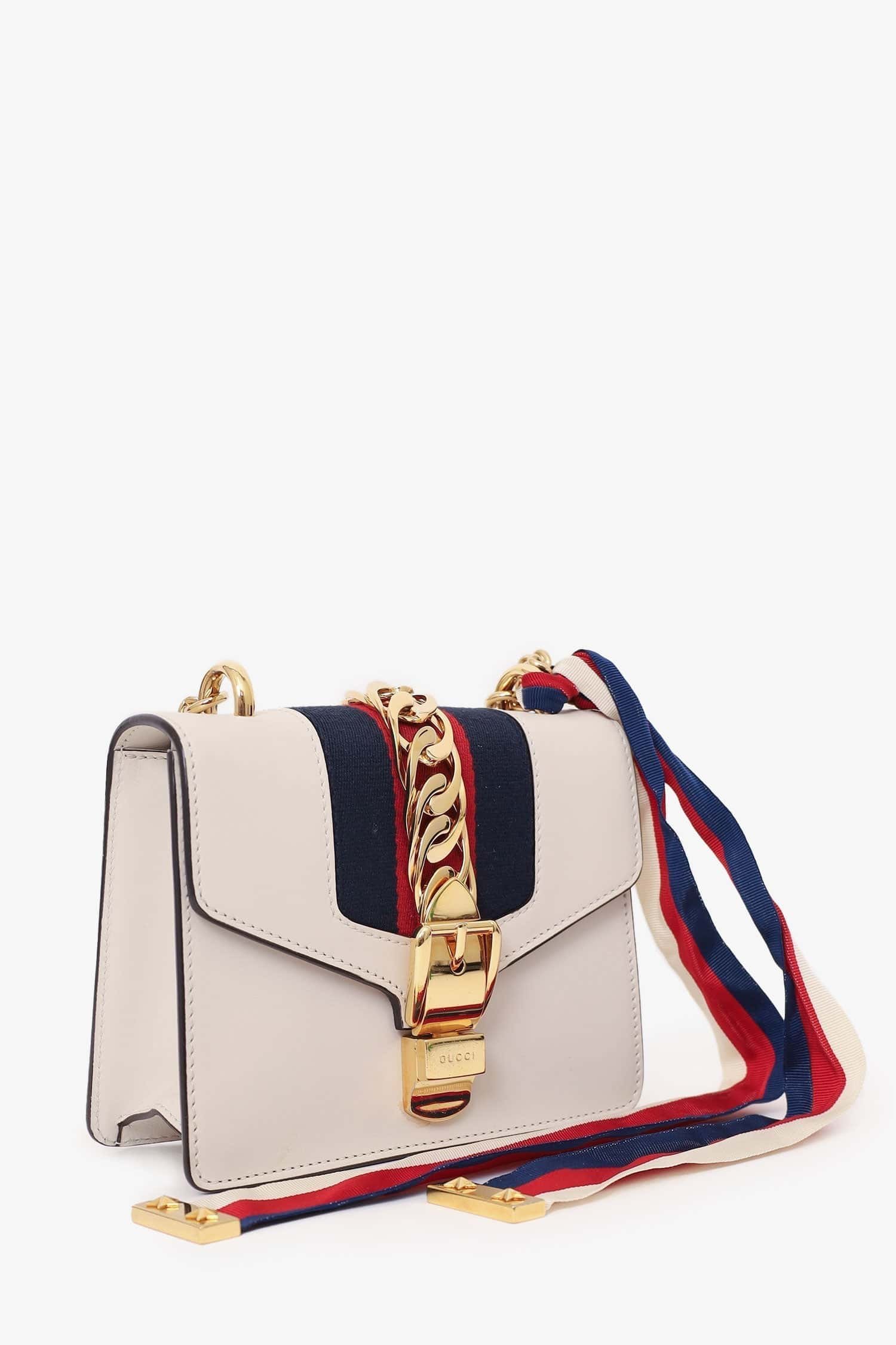 Gucci Cream Leather Mini Sylvie Web Chain Bag | AlmaBagz