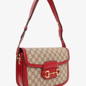 Gucci Beige/Red GG Monogram Horsebit 1955 Small Shoulder Bag | AlmaBagz