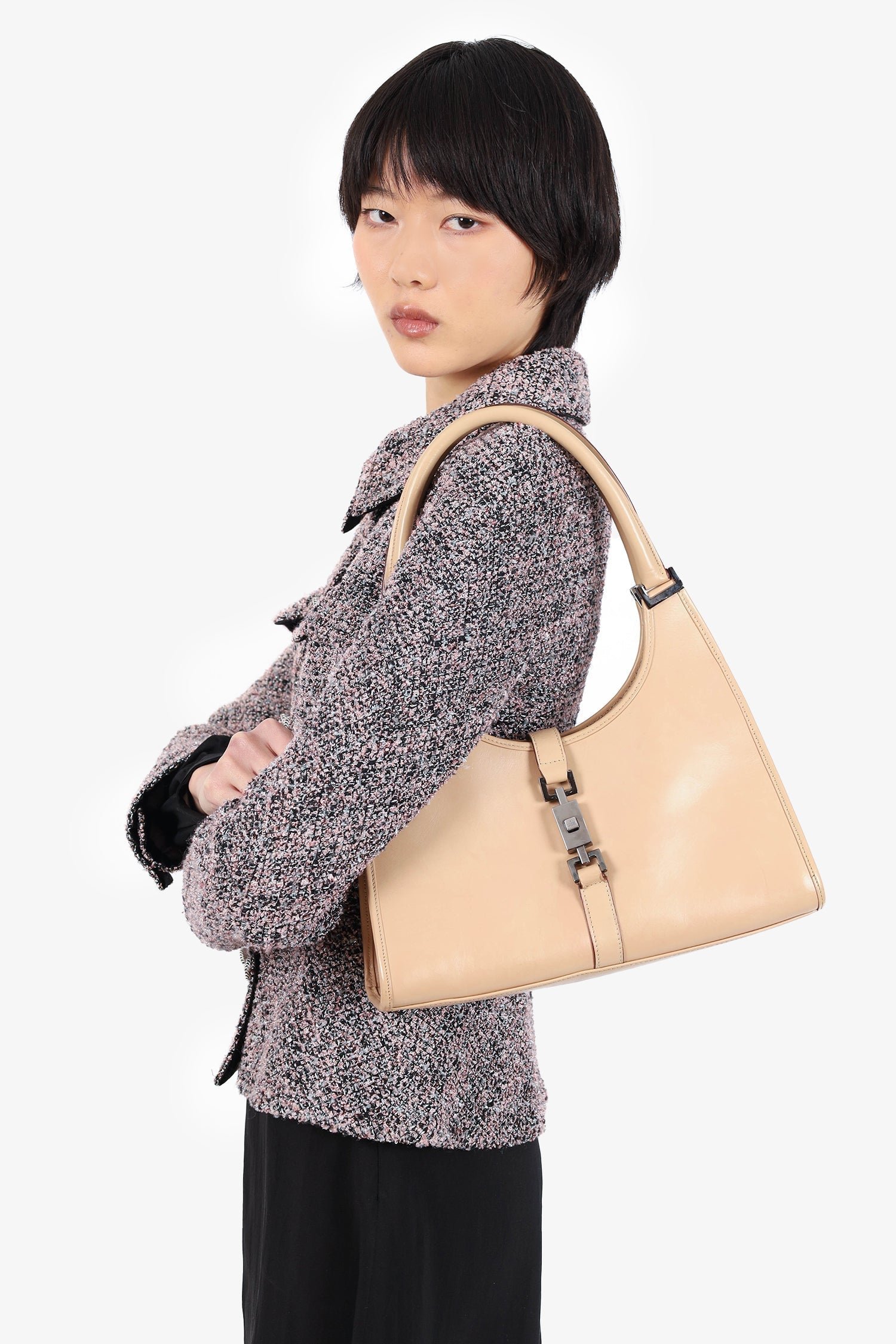 Gucci Vintage Beige Leather Jackie Bardot Bag | AlmaBagz