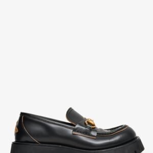 Gucci Black Brushed Leather Horsebit Lug Sole Loafers Size 38 | AlmaBagz