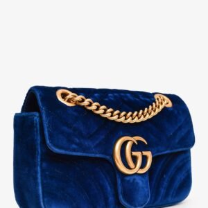 Gucci Blue Valvet Quilted GG Marmont Mini Shoulder Bag (As Is) | AlmaBagz