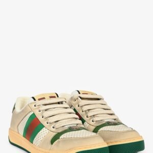 Gucci White/Green Leather/Suede Web Sneaker Size 35 | AlmaBagz