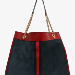 Gucci Blue Suede Red Leather Trimmed 'Rajah' Tote Bag | AlmaBagz