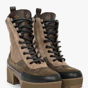 Louis Vuitton Brown Monogram/Suede Desert Combat Boots Size 40 | AlmaBagz