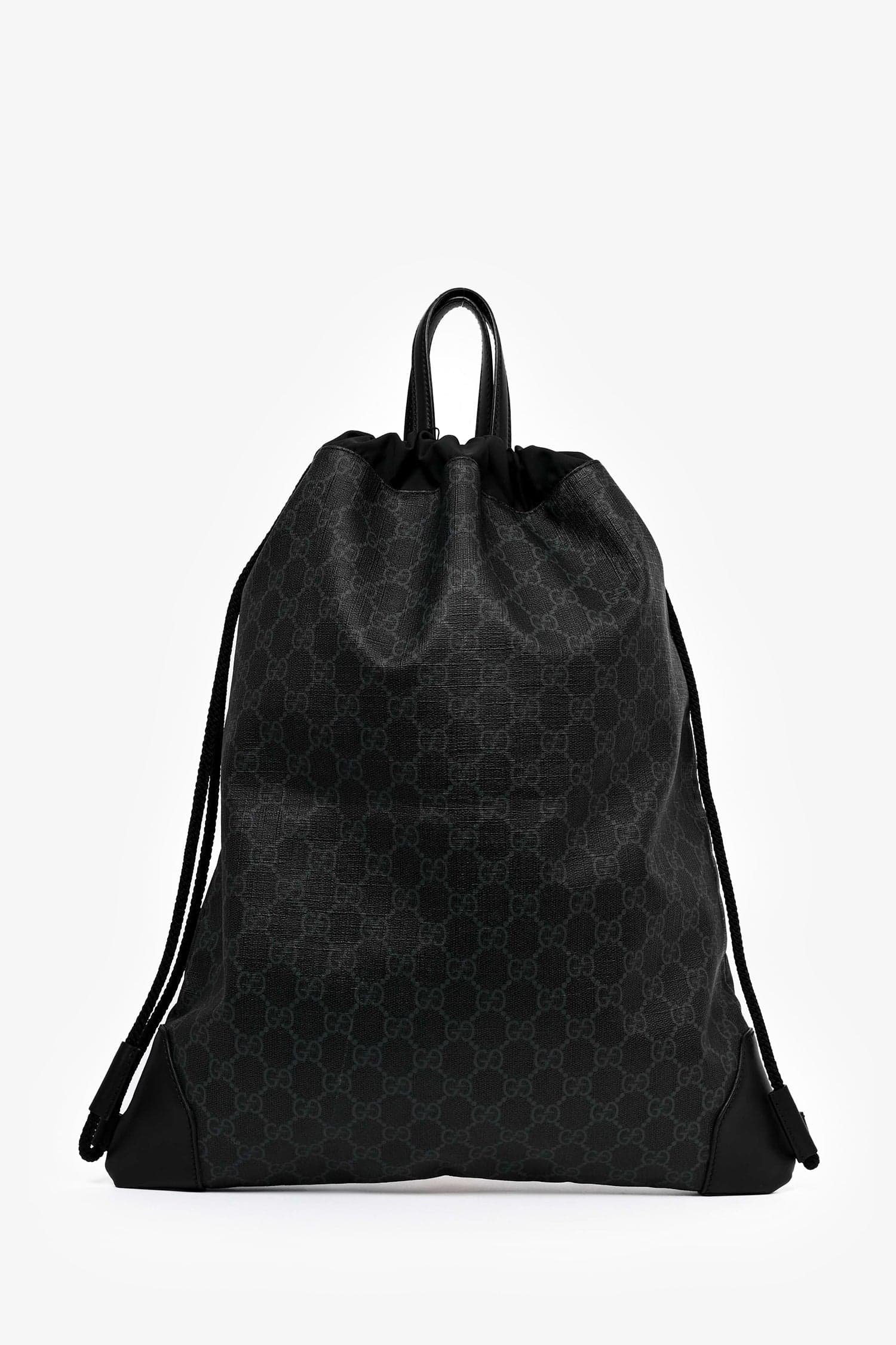 Gucci Black Canvas GG Supreme Drawstring Backpack | AlmaBagz