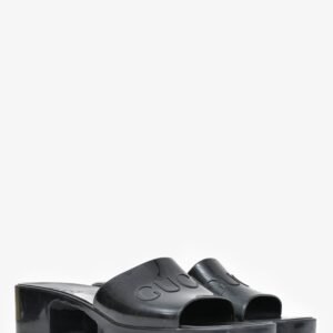 Gucci Black Rubber Logo Heeled Sandals Size 38 | AlmaBagz