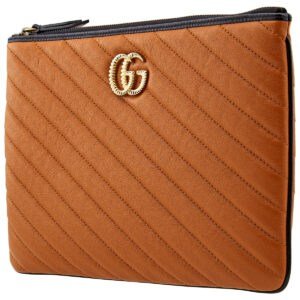 Gucci Calfskin GG Marmont Quilted Leather Pouch in Vaccha Brown | AlmaBagz