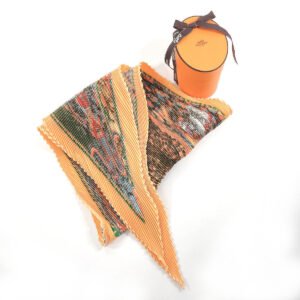 HERMES scarf Silk, 100% silk Orange Axis Mundi Pleated Carre | AlmaBagz