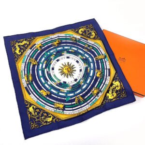 HERMES scarf Silk, 100% silk Navy Carre 45 DIES ET HORE Astrology Women Used | AlmaBagz