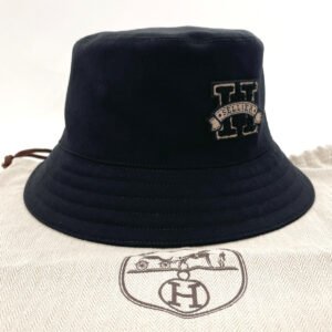 HERMES hat Cotton , 100% cotton black Bucket hat Harper H Serie 58 | AlmaBagz