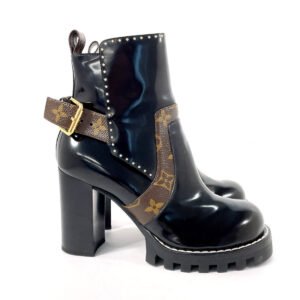 LOUIS VUITTON boots Patent Leather, Monogram Canvas black short boots Star trail line 36 1/2 | AlmaBagz