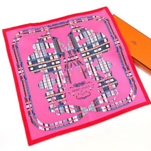 HERMES scarf 894052S Silk, 100% silk pink BRIDES de GALA Tartan Gavroche 45 | AlmaBagz