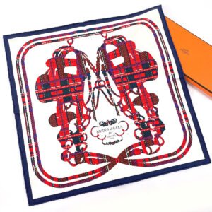 HERMES scarf Silk, 100% silk white BRIDES de GALA Tartan Gavroche 45 | AlmaBagz