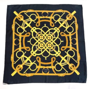 HERMES scarf Silk, 100% silk black Eperon dor Golden Spur Carre 90 | AlmaBagz