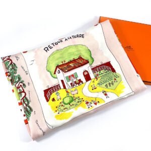 HERMES scarf Silk, 100% silk pink RETOUR A LA TERRE return home Carre 90 | AlmaBagz