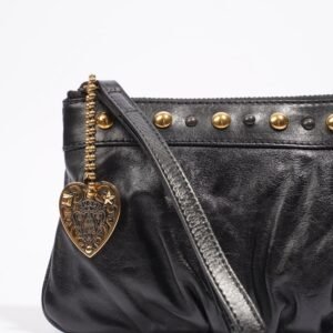 Gucci Heart Keychain Wristlet Black Leather | AlmaBagz