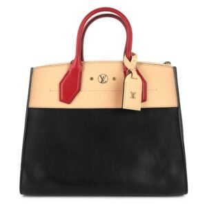 LOUIS VUITTON City Steamer MM Black Creme Bourgogne Calfskin Tote Bag | AlmaBagz