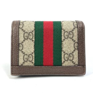 GUCCI Folded wallet 593662 GG Supreme Canvas beige GG Shelly line Ophidia mini wallet Women Secondhand | AlmaBagz