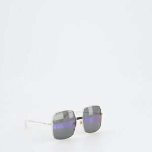 Gucci Rectangular Metal Frame Sunglasses with Guccify Print | AlmaBagz
