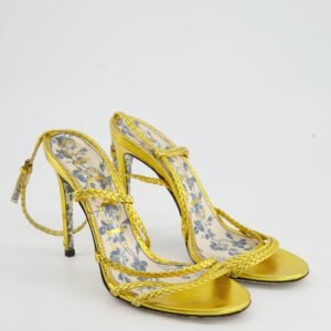 Gucci Metallic Gold Rope Sandals with Floral Detailing EU 37.5 | AlmaBagz
