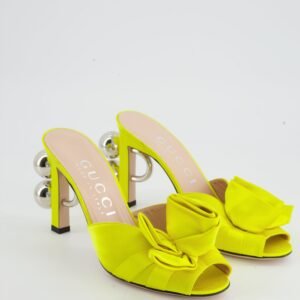 Gucci Neon Yellow Satin Rose Mules with GG Detailing Size EU 37.5 | AlmaBagz