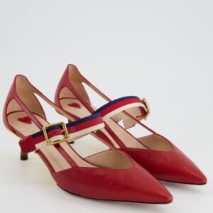 Gucci Red Pointed Sylvie Web Strap Bamboo Heel Sie EU 39 | AlmaBagz