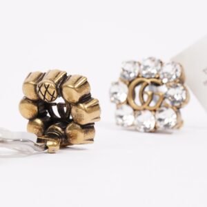 Gucci Crystal Double G Clip On Earrings Gold Crystal | AlmaBagz