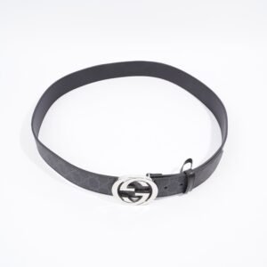 Gucci Interlocking G Belt Black And Grey GG Supreme Leather 110cm 44" | AlmaBagz
