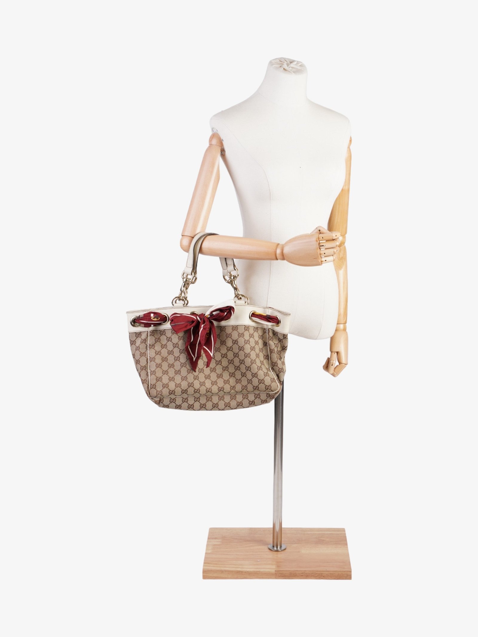 Gucci Positano Scarf Tote Beige And Ebony GG Supreme Canvas | AlmaBagz