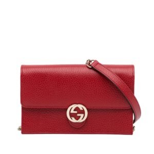 Gucci Interlocking G Wallet On Chain Red Leather | AlmaBagz