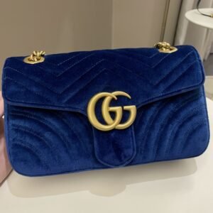 Gucci Marmont Flap Bag Dark Blue Velvet | AlmaBagz