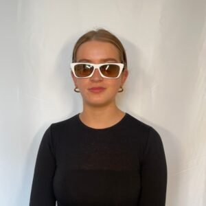 Gucci Thin Cat Eye Gold Lens White Frame Sunglasses | AlmaBagz