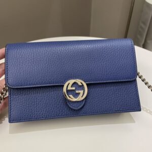 Gucci GG Crossbody Clutch on Chain Blue Grained Leather | AlmaBagz