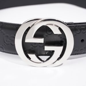 Gucci GG Interlocking Belt Black / Silver Leather 80cm 32" | AlmaBagz