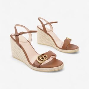 Gucci GG Wedges 90 Brown Leather EU 39 UK 6 | AlmaBagz