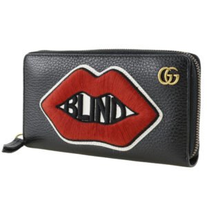 GUCCI Long Wallet Purse 474584 leather black Embroidery Zip Around | AlmaBagz