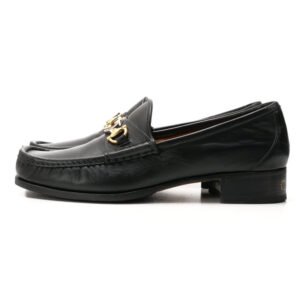GUCCI loafers 575113 leather Black Gold x Silver 7.5 | AlmaBagz
