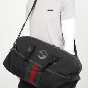 Gucci Parana Duffle Bag Black Canvas Large | AlmaBagz