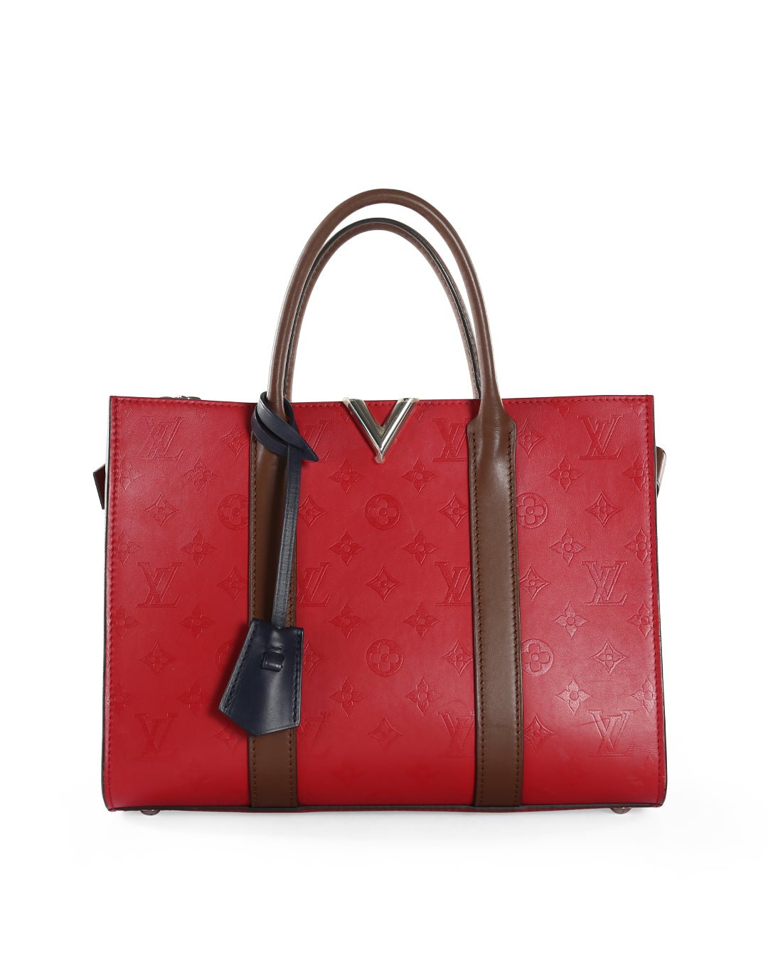 LOUIS VUITTON Red & Brown Monogram Cuir Plume Leather Very Tote MM Bag | AlmaBagz
