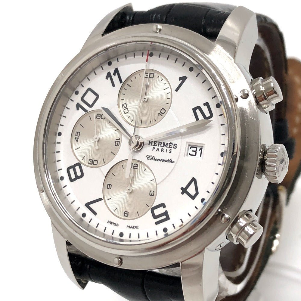 HERMES Watches Mechanical Automatic CP1.910 Stainless Steel Silver Clipper Chrono white dial mens Used | AlmaBagz