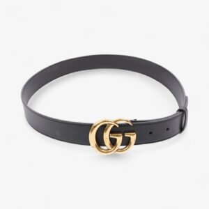 Gucci GG Marmont Thin Belt Black / Gold Leather 85cm / 34" | AlmaBagz