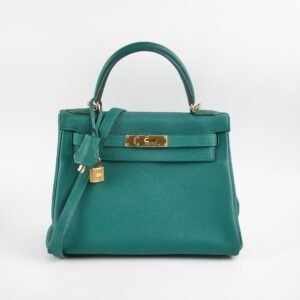 Hermes Kelly 28 Malachite Togo C Stamp | AlmaBagz