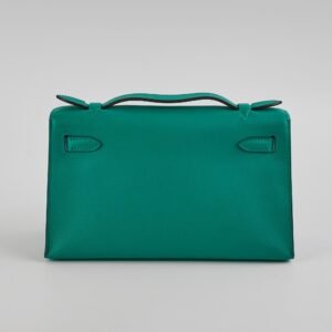 Hermes Kelly Pochette Vert Verone Swift - C Stamp | AlmaBagz