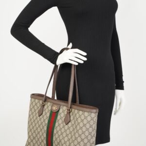 Gucci Ophidia GG Medium Beige And Ebony GG Supreme Coated Canvas | AlmaBagz
