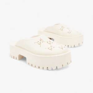 Gucci Perforated GG Platform Sandals Cream Rubber EU 37 UK 4 | AlmaBagz