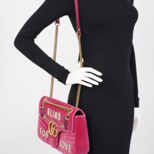 Gucci GG Marmont Blind For Love Pink Embroided Velvet Medium | AlmaBagz