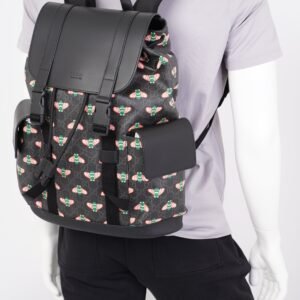 Gucci GG Supreme Bee Backpack Black / Red And Green Bee Print Coated Canvas | AlmaBagz